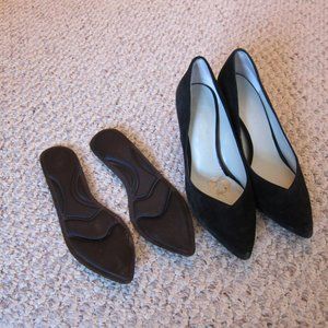 1.State Black Suede Pointed Toe Block Heel Pumps 7